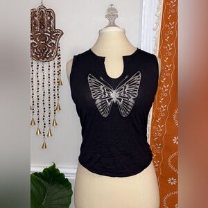 Black Tank Top with Silver Glitter Butterfly